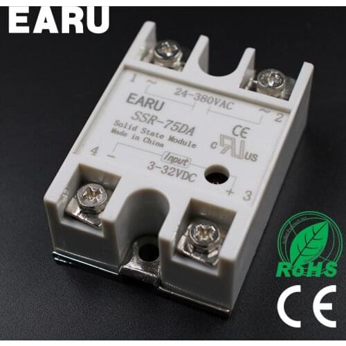 DC 3-32V Input AC 24-480V Output SSR 75A Solid State Relay SSR-75DA SSR-75 DA for PID Temperature Controller Voltage Transformer