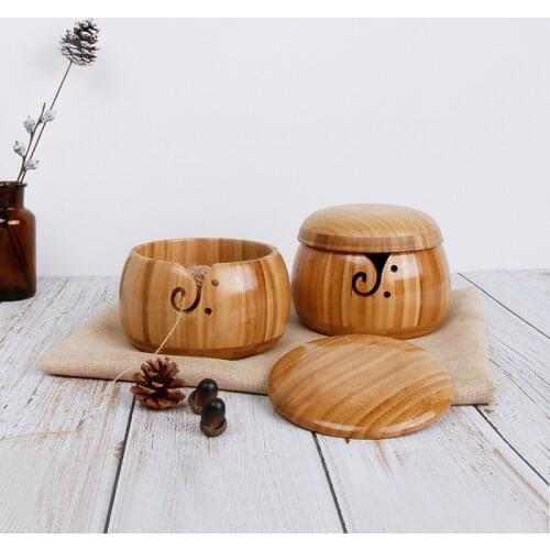 Wooden Bamboo Yarn Bowl Holder Skeins Knitting Crochet Thread Storage Box Storage Bowl With Lid for Home Sewing Supplies Storage