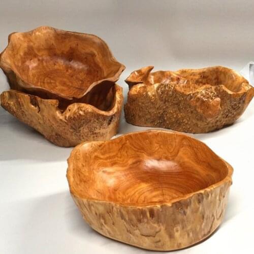 Wooden Bowl Fruit Plate Handmade Natural Wood Salad Serving Tray Sushi Snack Bread Dessert Bowls Kitchen Home Decoration