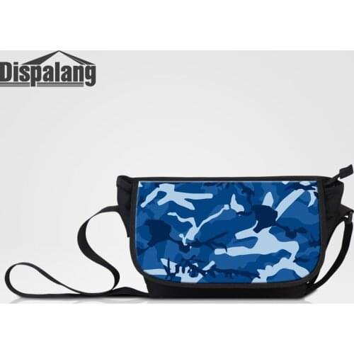 Dispalang Men Messenger Bag Blue Camouflage Custom Design Canvas School Satchel Unisex Single Shoulder Bag Travel Crossbody Bags