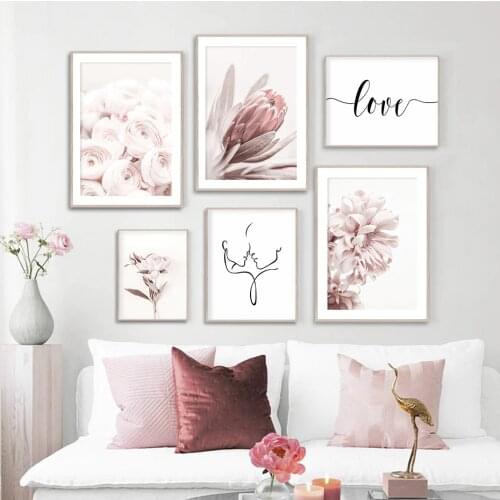 Elegant Pink Peony Flower Love Modern Canvas Painting Woman Wall Art Prints Poster Picture for Living Room Home Decor No Frame
