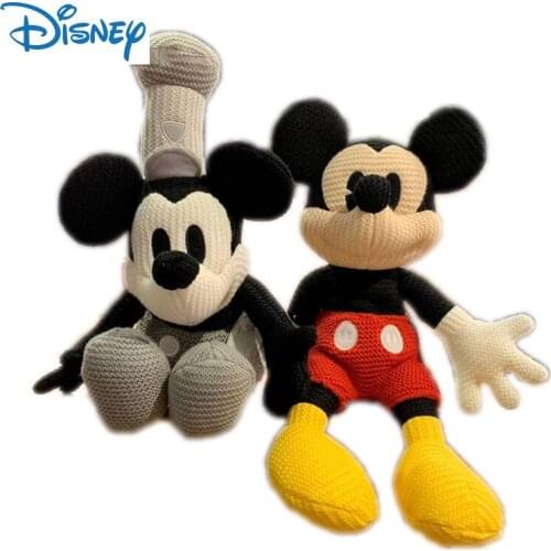 Disney Genuine Mickey Mouse Action Figure Knitted Woolen Dolls Cute Anime Figures Stuffed Plush Toys Kids Toys Birthday Gifts