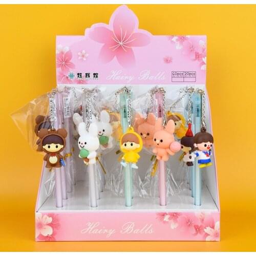 20 pcs/lot Cartoon Girl Animal Pendant Gel Pen Cute 0.5mm Black ink Signature Pens Promotional Gift Stationery School Supplies