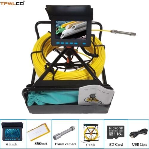 17mm High Quality Professional Camera 10-50m Cable 4.3" Monitor Drain Endoscope Industrial Camera System With DVR