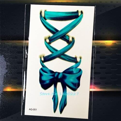 1PC 3D Lovely Bowknot Temporary Tattoo Stickers PAQ-051 Blue Bow Tie Tattoo paste Body Art For Women Girl School Tatoos 2016