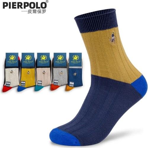 5 pairs/lot High Quality Brand PIER POLO Fashion Socks Casual Cotton Crew Socks Business Embroidery Autumn Winter Mens Socks