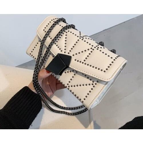 NEW Vintage Rivet bag 2021 Fashion New High Quality PU Leather Womens Designer Handbag Chain Shoulder Messenger bag