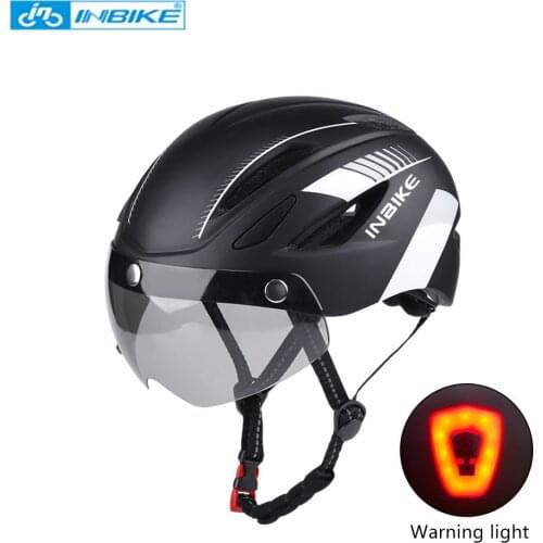 INBIKE NEW USB Rechargeable Cycling Helmet Outdoor Safety Road Bicycle With Taillight Magnetic Lens Goggles Men MTB Bike Helmet