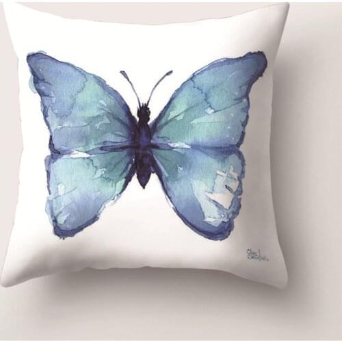 One Side Print Cushion Cover Polyester Decorative for Sofa Seat Soft Throw Pillow Case Cover 45x45cm White Color Bbutterfly