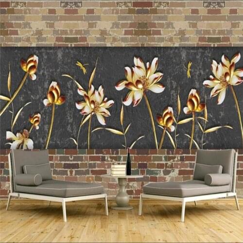 Custom 3d wallpaper modern minimalist imitation brick pattern metal lotus TV background wall - high-grade waterproof material