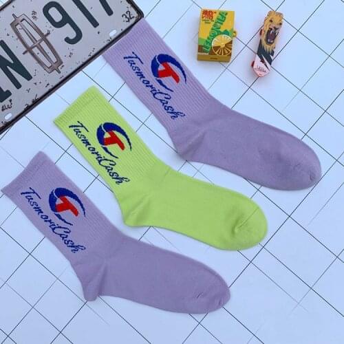 Drop Ship Adult Fashion Street CT Crew Socks New Arrival Cotton Purple Fluorescence Cash English Words Sickle Reaping Hook