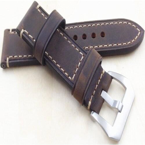 Wholesale 10PCS / Lot 20MM 22MM 24MM 26MM Genuine Leather Crazy Horse Leather Watch Band Watch Strap Man Watch Straps Coffee