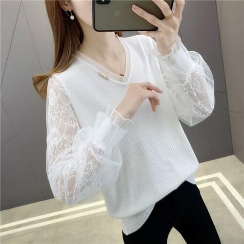 Room 194651, row 4, No. 6, middle] real photo of spring thin pure lace sleeve V-neck Pullover Sweater 38