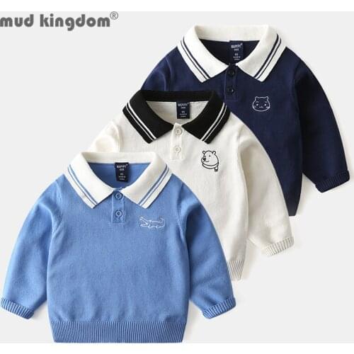Mudkingdom Fashion Boys Thin Lapel Sweater Cartoons Embroidery Clothing Line Spring and Autumn Long Sleeve Children Outfits