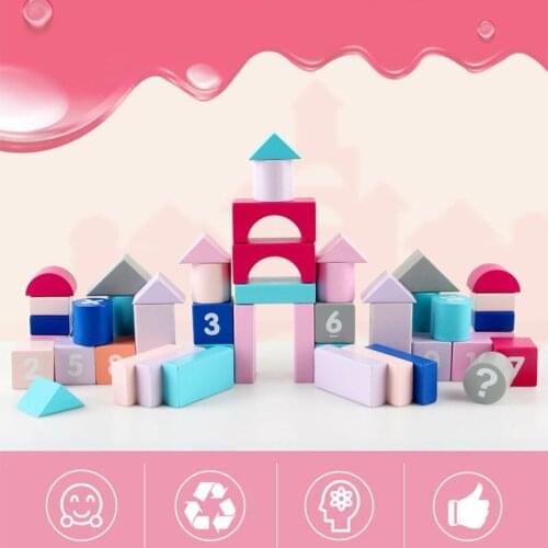 Vokmascot 50Pcs/set Mathematics Educational Toy 3D Geometric Shape Building Block Wooden Cube/ Cylinder Children Learning Toys