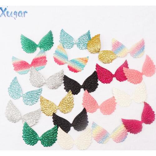 Xugar 65mm 20pcs Pretty Glitter Angel Wing Appliques Single Sided Glitter Fabric Patches DIY Patch Baby Toy Headwere Accessory
