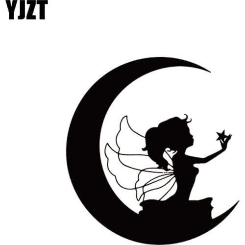 YJZT 12.5*13.6CM Silhoutte Cute Fairy Angel Give You A Star Decal Black/Silver Vinyl Covering The Body Car Sticker C20-1239