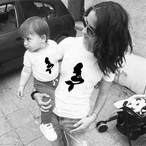 New Fashion Cartoon Print Family Matching Outfits Short Sleeve Summer White Women Tshirts Kids Children Father Unisex Baisc Tee