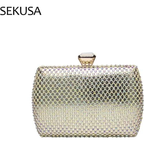 Golden Color Women Evening Bags Diamonds Metal Hollow Out Fashion Ladies Day Clutch 2021 Handbags Holder
