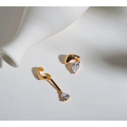 Womens French-Style Long Temperament Asymmetric Earrings Pierceless High-Grade Ear Clips