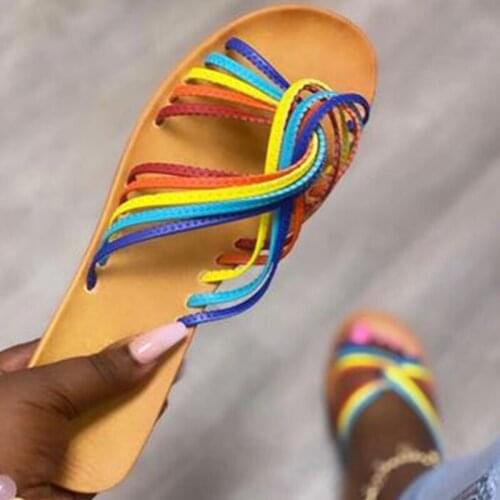 Women Rainbow Color Slippers 2020 Woman Casual Flats Womens Comfort Slide Female Beach Shoes Ladies Simple Footwear Plus Size