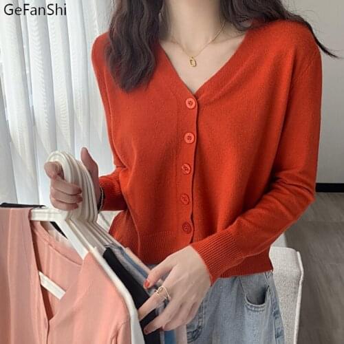 Autumn Winter Sweater Cardigan Vintage Solid V-neck Female Women Knitting Sweaters Casual Sweet Knitted Tops Fashion Coat Jacket