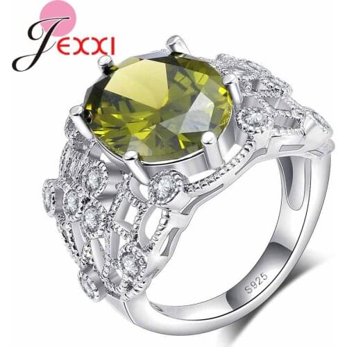 New Arrival Round Big Clear Green Crystal Women Wedding Engagement Rings Fashion 925 Sterling Silver High Quality Jewelry