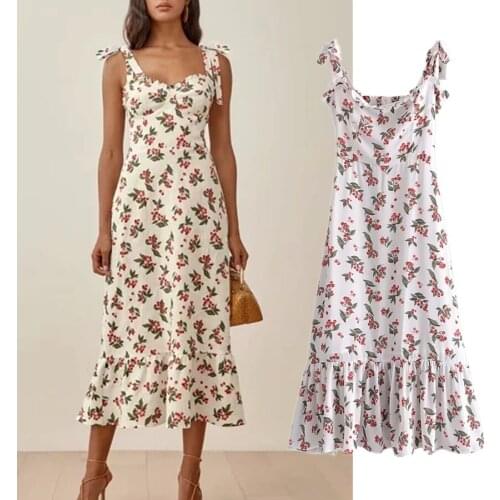 Jenny&Dave Summer Dress Women Ins Fashion Blogger Vintage Cherry Printing Sexy Ruffles Strapless Vestidos De Fiesta De Noche