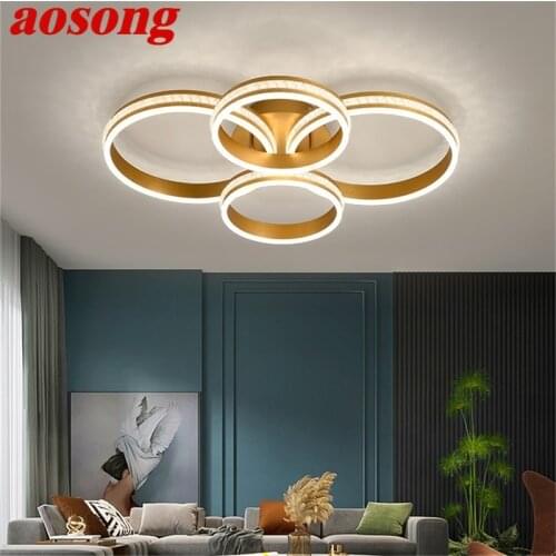 AOSONG Nordic Gold Ceiling Lights Fixtures Modern Luxury Round Lamps LED Home For Living Room