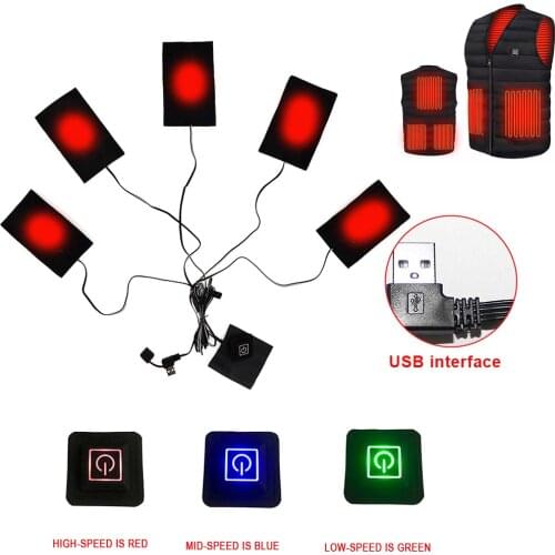 1/2/3/5pcs Heat Vest Heating Pads Three-Level Thermostat USB Electric Heated Jacket Inserts Outdoor Winter Warm 5pcs Fever Film