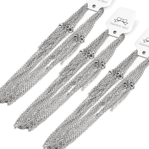 10pcs/lot 2mm Cut Rolo Link Chain Cuban Stainless Steel Chains Adjustable Necklaces Women/Men Pendant Bracelet Bulk 45cm+5cm