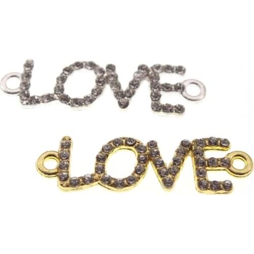 10pcs/lot 37x10mm Gold Silver Color Love Letters Connectors Charms Spacer for Jewelry Making fit Bracelet Necklace DIY Handmade