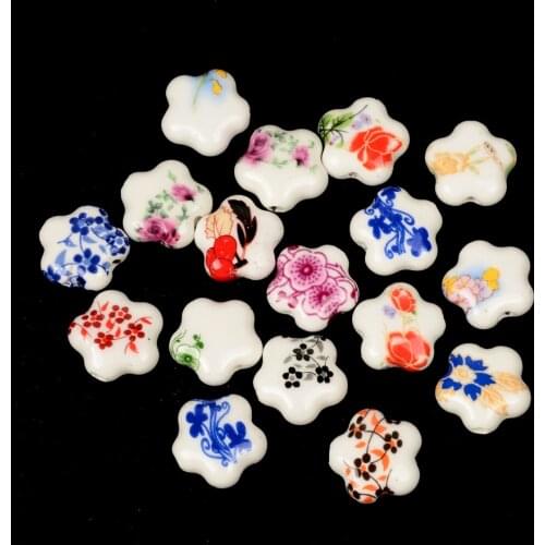 15MM Fashion Flower Shape Ceramic Beads DIY Hole Beads Handmade Porcelain Beads 23 Colors For Jewelry Making