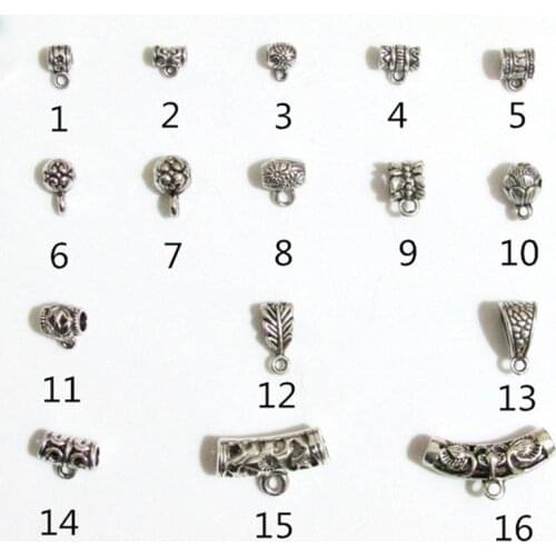 20pcs/lot Vintage Tibetan Silver Multi Size Metal Beads Bails Handmade Pendants Beads With Hoop Connectors DIY Jewelry Making
