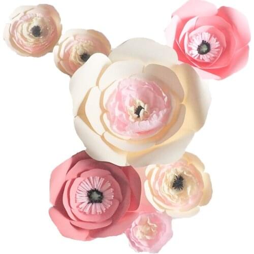 2018 Unique Giant Cardstock & Crepe Paper Flowers 7PCS Wedding & Event Decor Baby Nursery Windows Display Mix Sizes & Styles