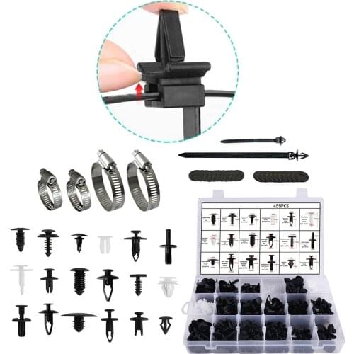 454 Pcs Auto Car Retainer Clips Fasteners Push Pin Rivets Set w/Hose Clamps Door Trim Panel Clips Assortment w/Storage box