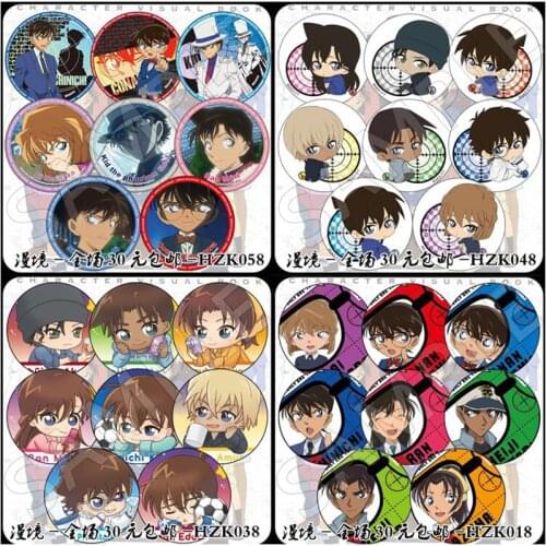 8pcs/set 58MM Detective Conan Brooch Pin Shinichi Mouri Ran Haibara Ai Case Closed Kiddo Full Numbers Badge Brooch Backpack Pins