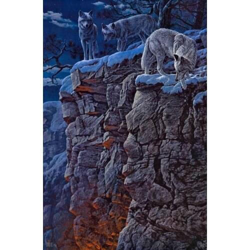 Free shipping impression animal wolf snow cliff lanscape oil painting canvas prints printed on canvas art decoration picture