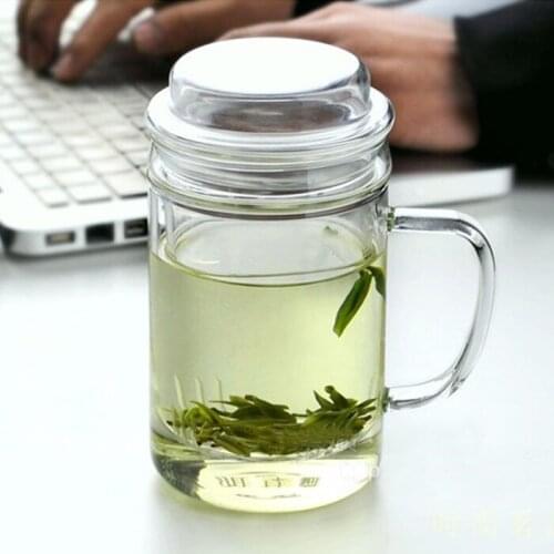 Free shipping 400ml Heat Resistant Glass Teaware Herbal Floral Tea cup Heat Insulation Filter Cup