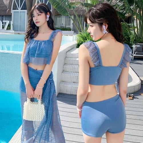 2021 New Korean Push Up Bikinis Female Swimwear Women Bathing Suit Swimsuit Female Beach High Waist Bikini Set Swimskirt