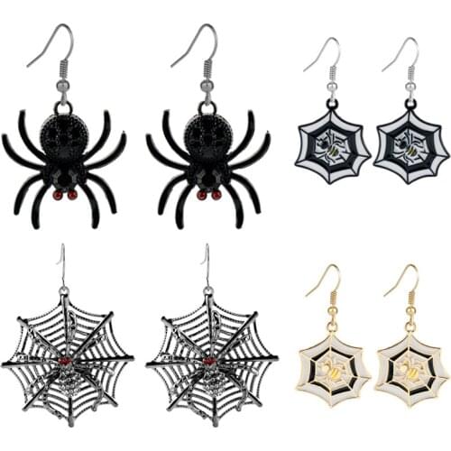 Halloween Big Round Circle Spider Web Cobweb Drop Earrings For Women Men Punk Rock Charm Dangle Earrings Halloween Jewelry Gifts