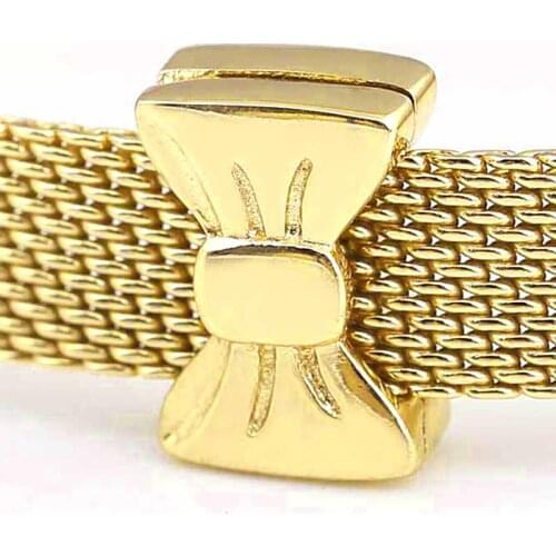Original Gold Color Shine Reflexions Bow Clip Stopper Beads Fit 925 Sterling Silver Charm Bracelet Bangle Diy Jewelry