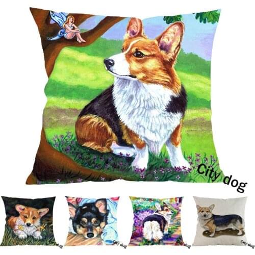 Pembroke Welsh Corgi Painting art linen 45 * 45CM pillow case Cushion cover Hotel office bar car home sofa pillow cushion covers