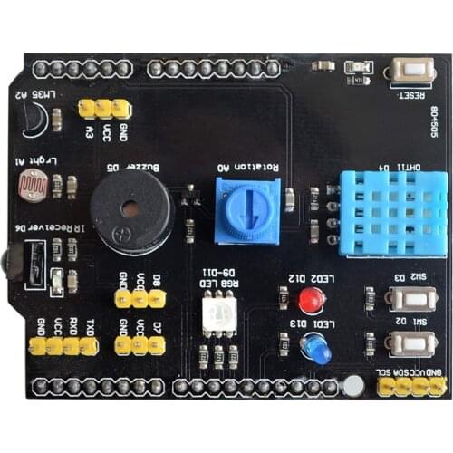 DHT11 LM35 Temperature Humidity Sensor Multifunction Expansion Board Adapter For Arduino UNO R3 RGB LED IR Receiver Buzzer I2C