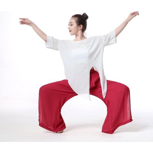 Latin Dance Knotted split perspective Loose Top T-shirt Tango Cha Salsa rumba modern Dance wear costumes Dancewear Yoga