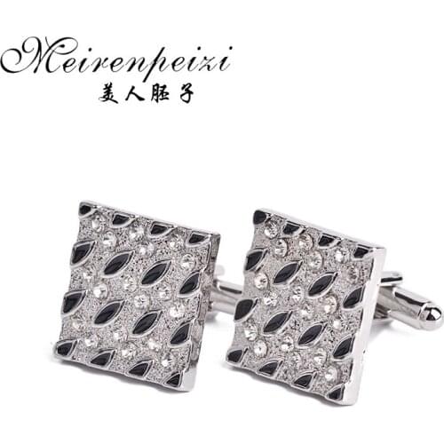 Hot Sale New Fashion French Cufflink Men Shirts Square Black Stone Shine Crystal Cufflink Wholesale For Father Husband Xmas Gift