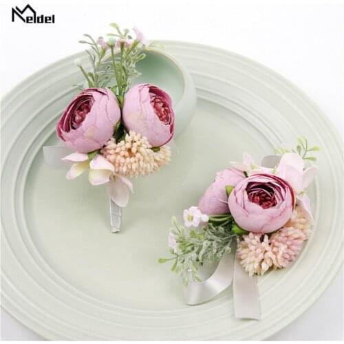 Fake Silk Rose Flowers Party Wrist Bracelet Flower Bridesmaids Wedding Groomsmen Boutonniere Corsage Flower Marriage Accessories