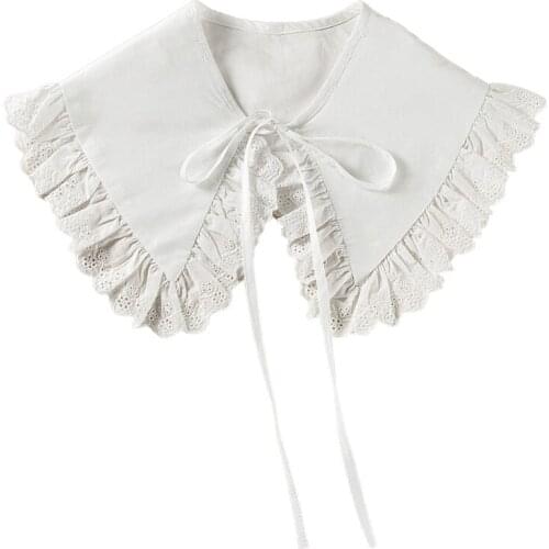 Royal Style Cotton Fake Collar Shawl Floral Lace Ruffled Trim Necklace Blouse XX9D