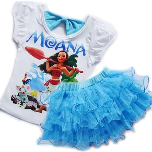 New summer children sets for baby girls moana cosplay costume cupcake dress with Short Sleeve tshirt Kids Clothing Sets suits