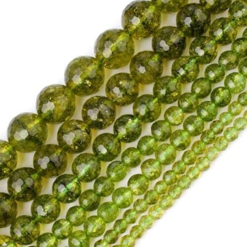 6-12mm Round Faceted Synthetic Green Peridot Beads For Jewelry Making Beads Bracelets For Women Gift 15'' Needlework DIY Beads